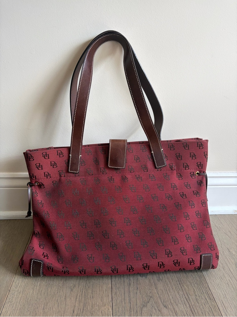 Dooney & Bourke Red Tote with Brown Leather Handles